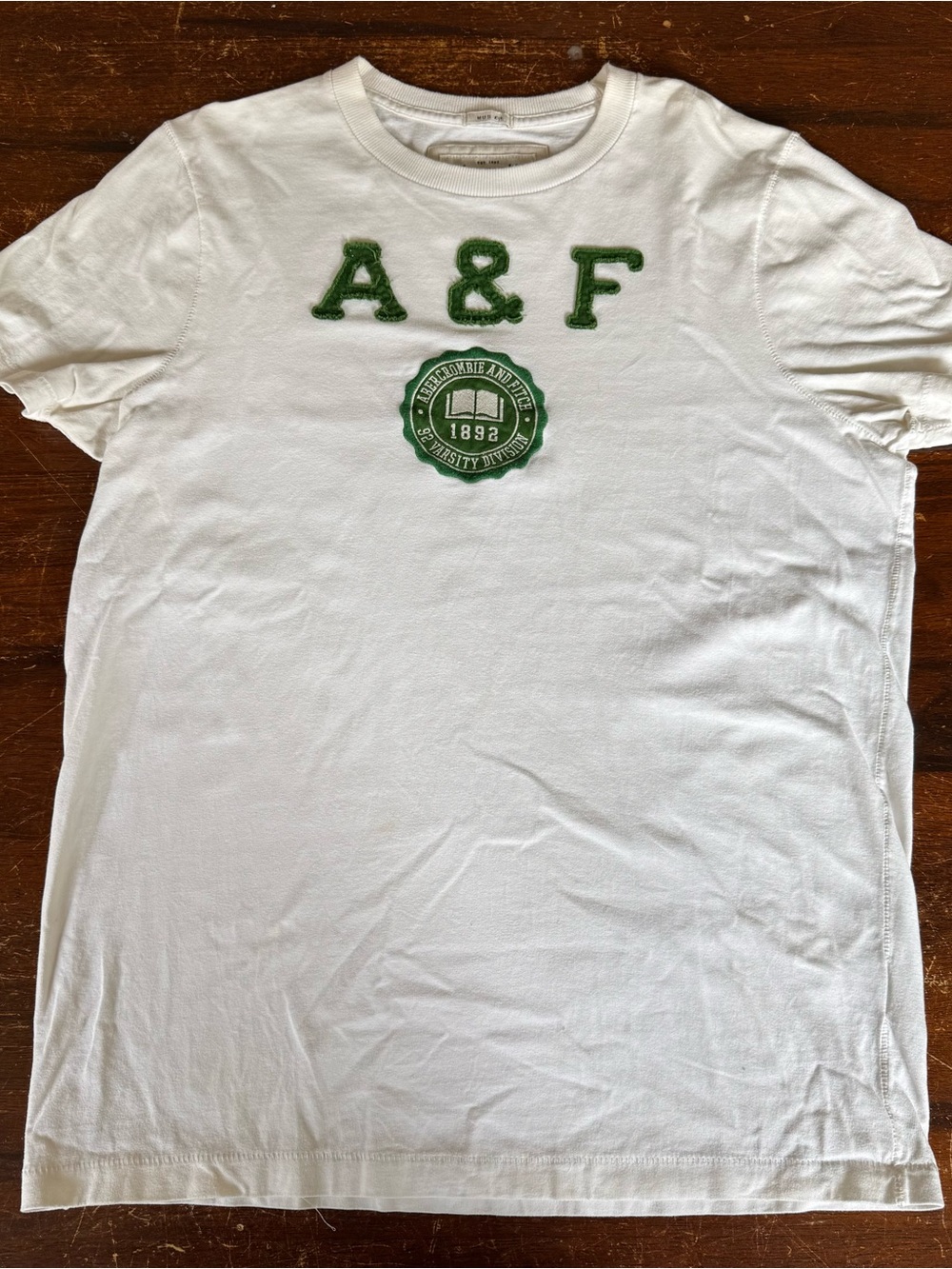 Abercrombie & Fitch White Crewneck Logo T-Shirt with Green Crest
